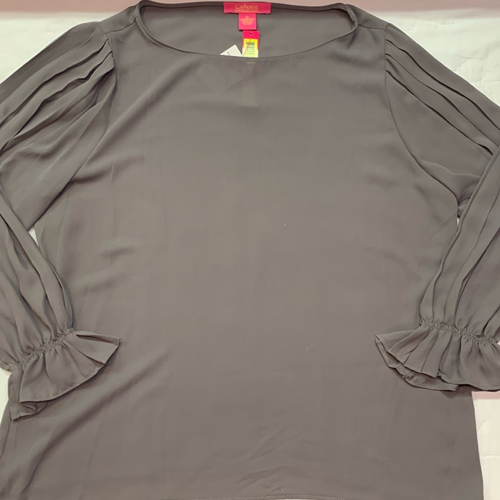NWT Steel Gray Pleated Ruffle Cuff Long Sleeve Loose Flowy Fit‎ Blouse XL